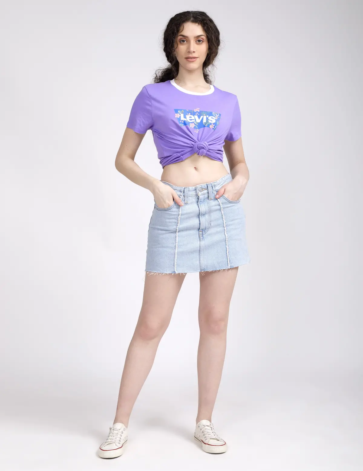 Women's Mid Rise Light Blue Regular Fit Skirt 1