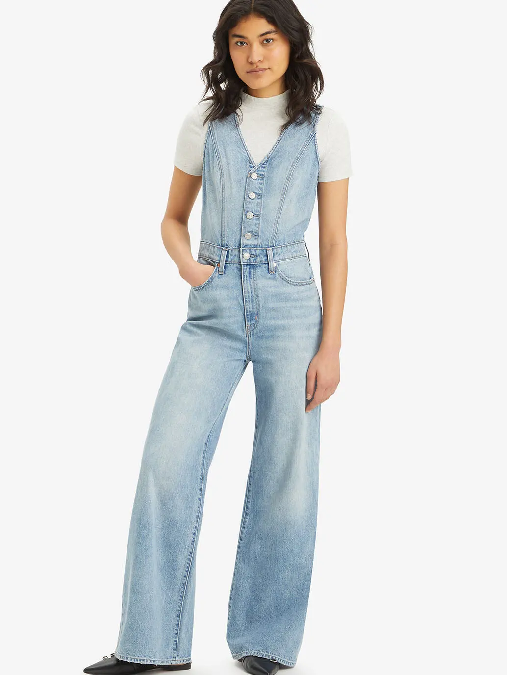 Women's Solid Blue V Neck Jumpsuit 1