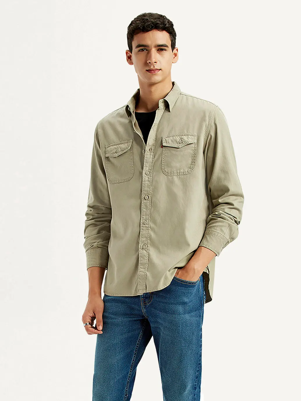 Men's Solid Beige Slim Fit Shirt 1