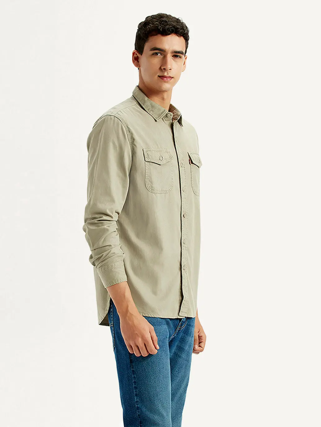 Men's Solid Beige Slim Fit Shirt 5