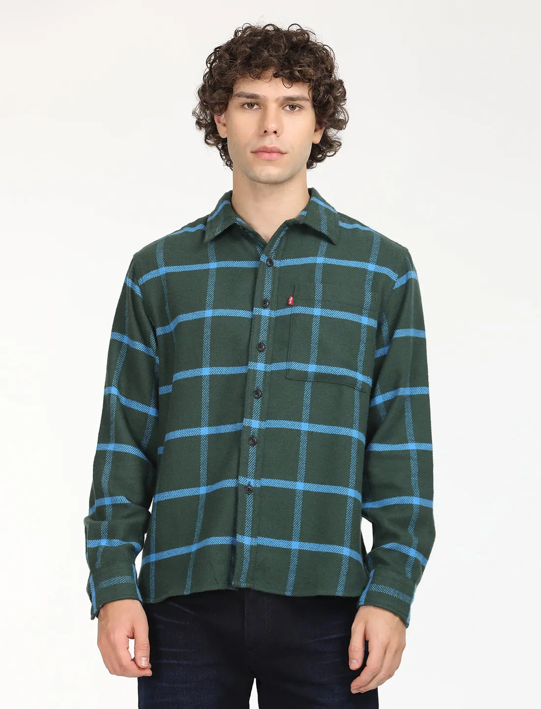 Men's Checkered Dark Green Spread Collar Shacket 1