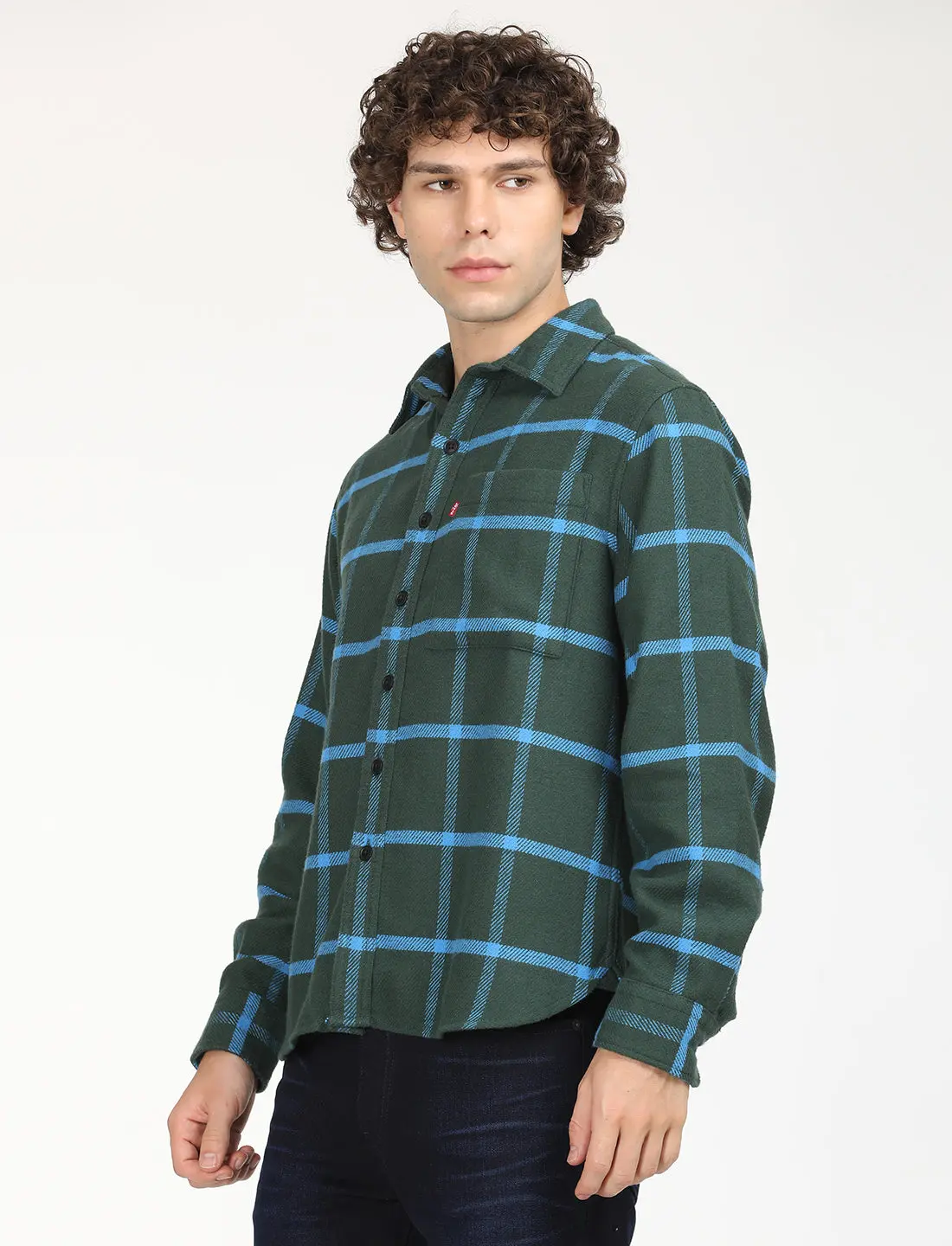 Men's Checkered Dark Green Spread Collar Shacket 2