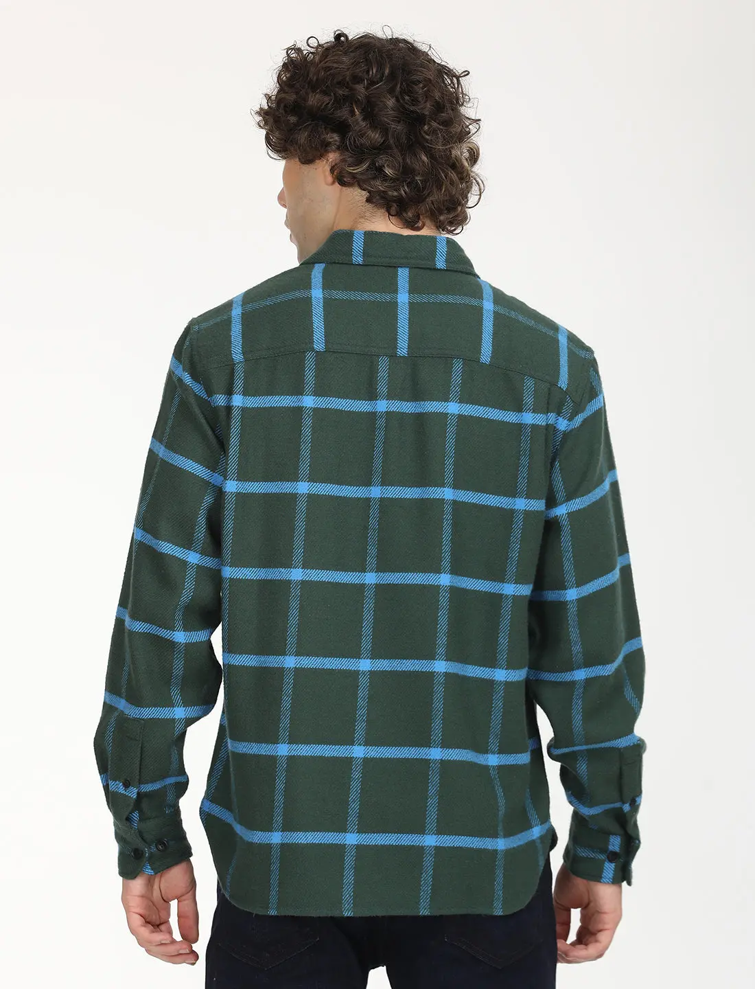 Men's Checkered Dark Green Spread Collar Shacket 3