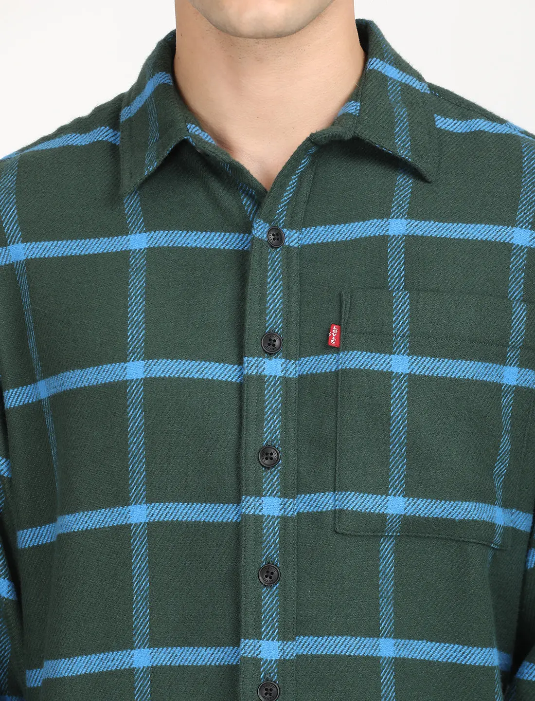 Men's Checkered Dark Green Spread Collar Shacket 4