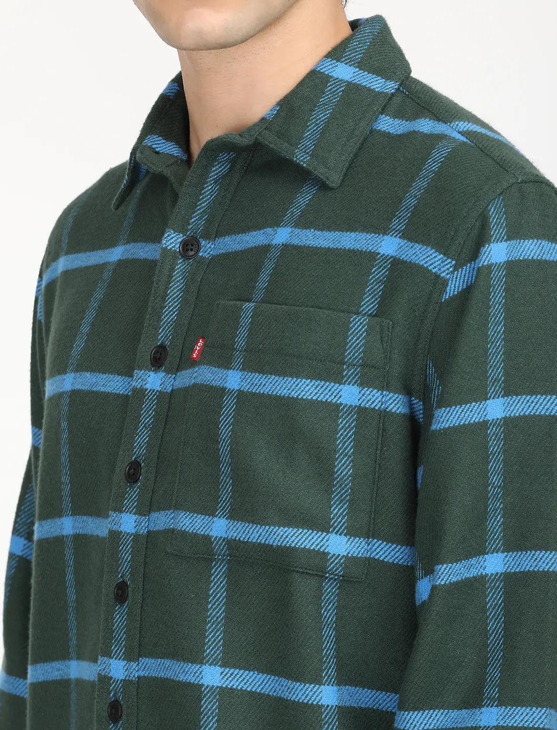 Men's Checkered Dark Green Spread Collar Shacket 5