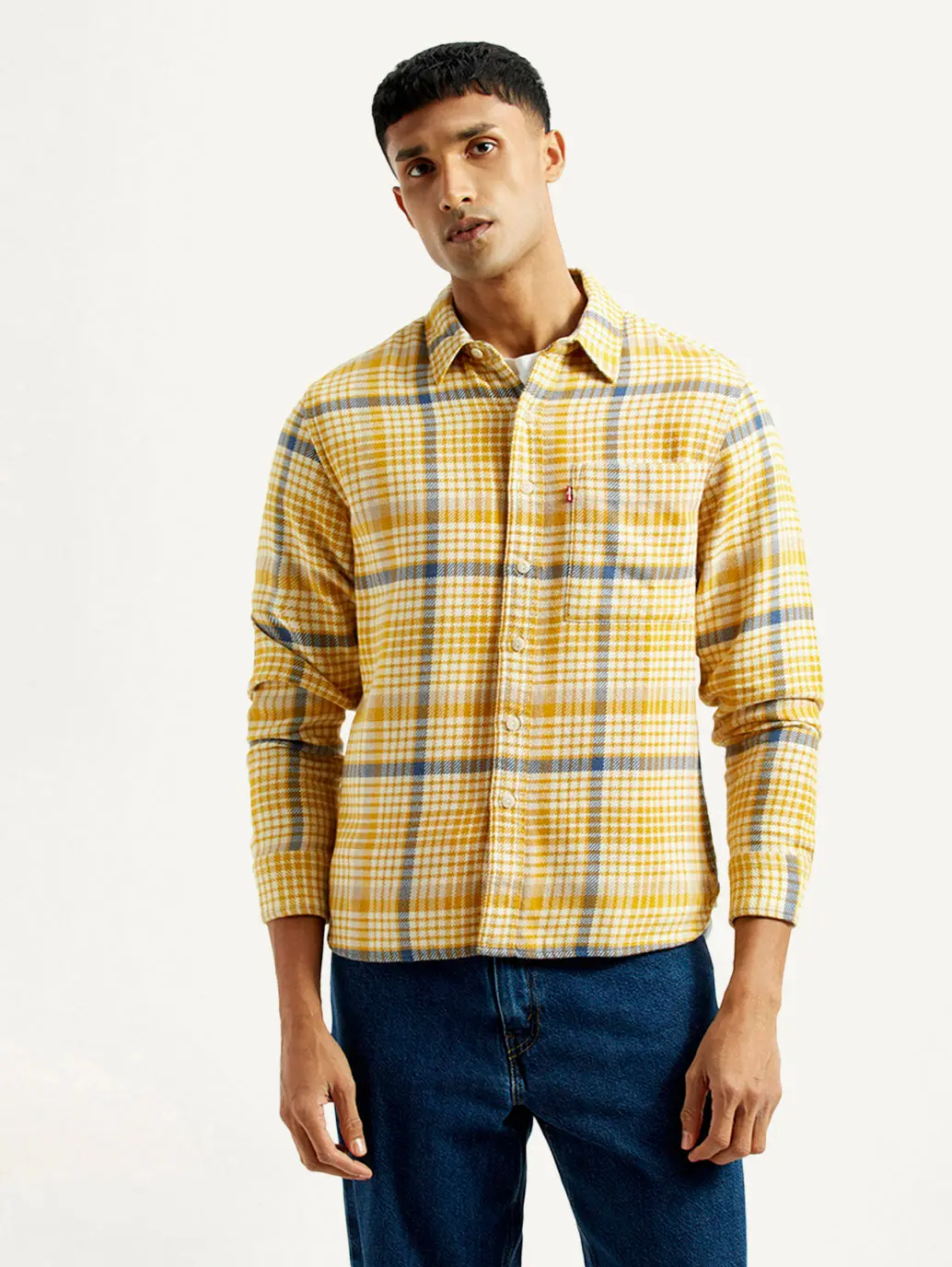 Men's Checkered Yellow Relaxed Fit Shirt 1