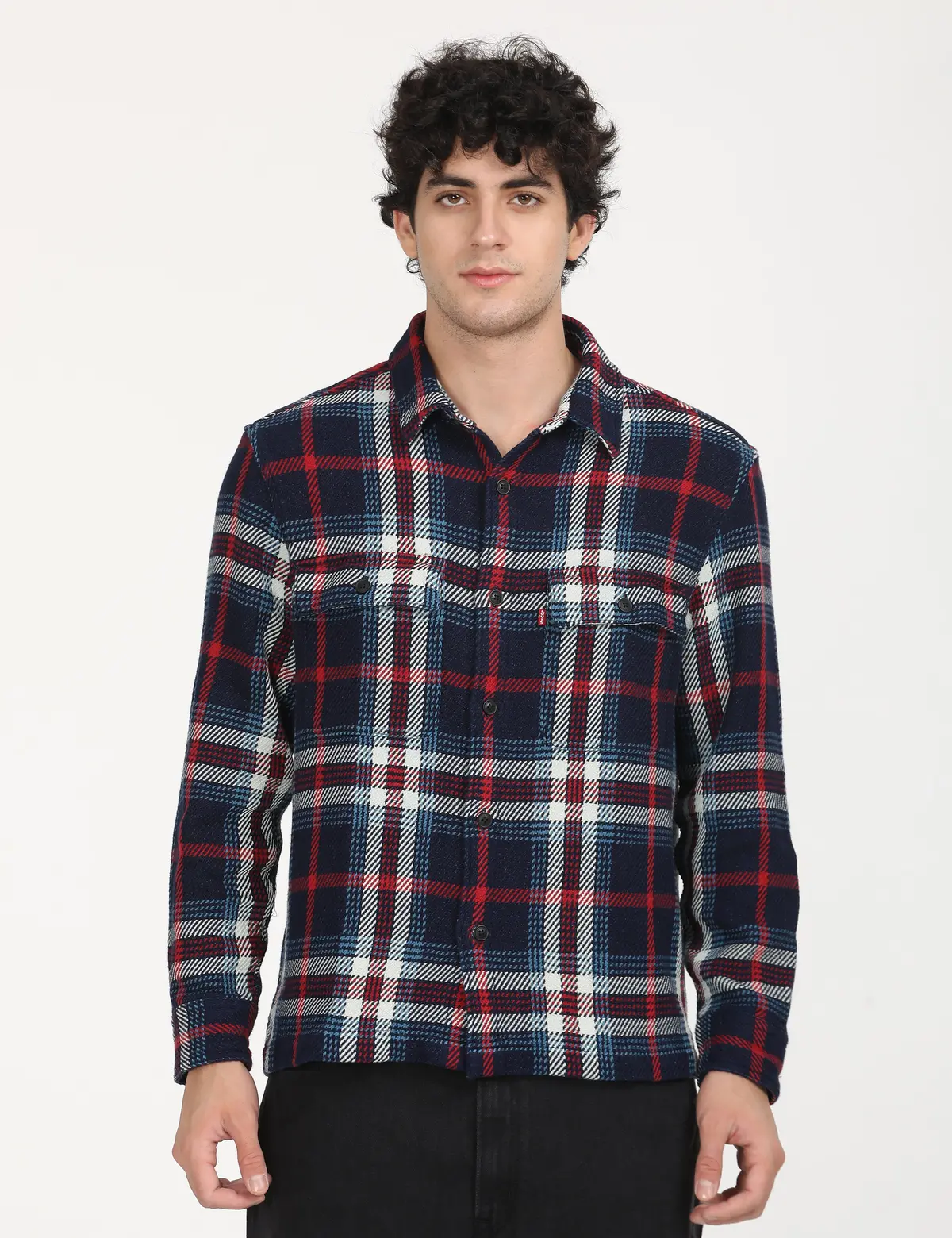 Men's Plaid Navy Spread Collar Shacket 1