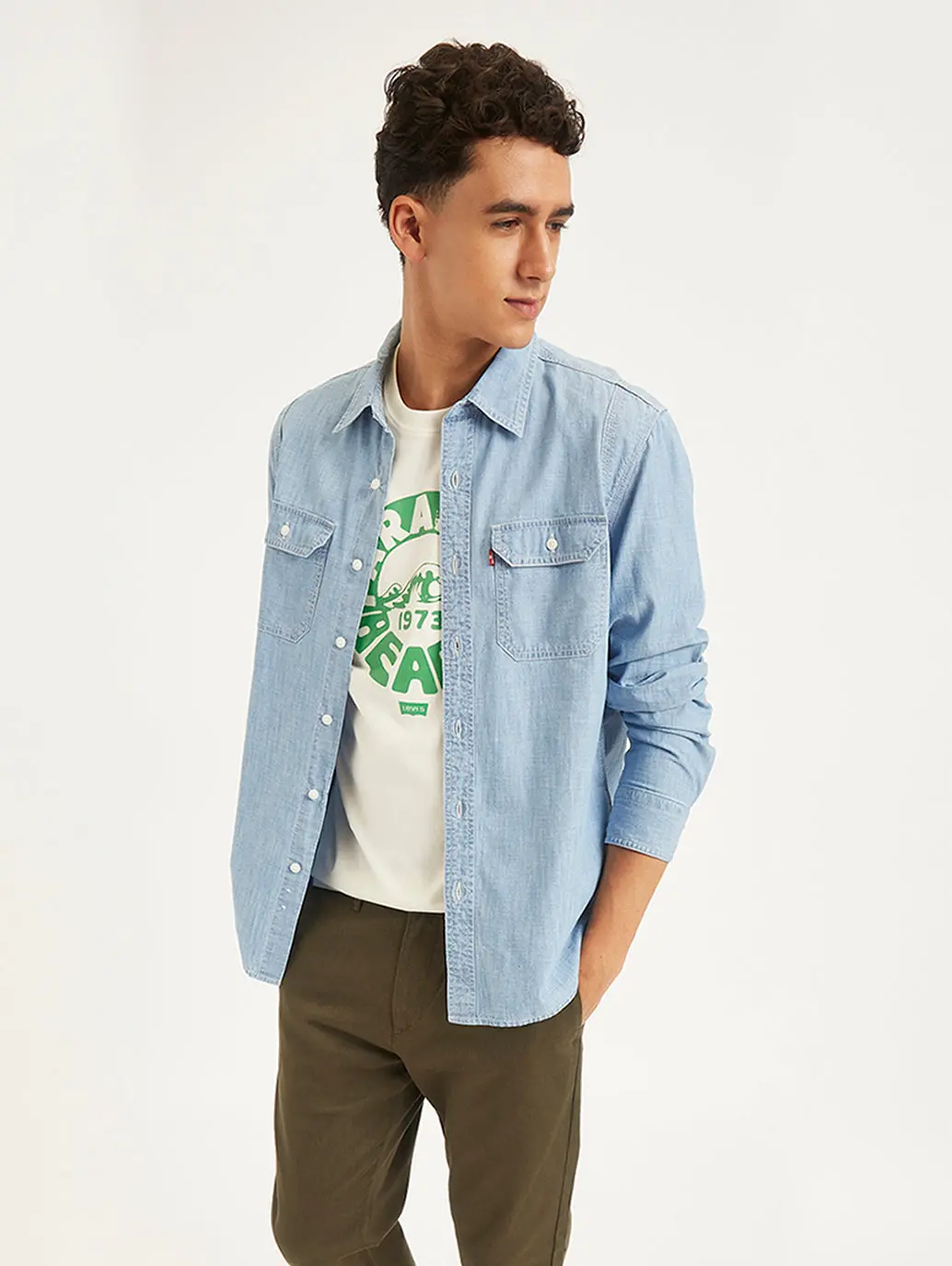 Men's Solid Slim Fit Denim Shirt 1