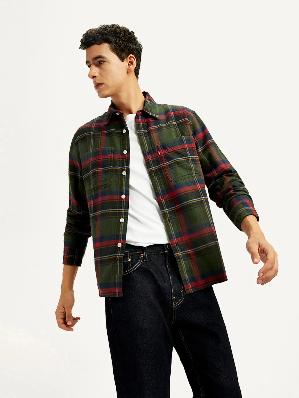 Men's Plaid Multicolor Spread Collar Flannel Shirt 1