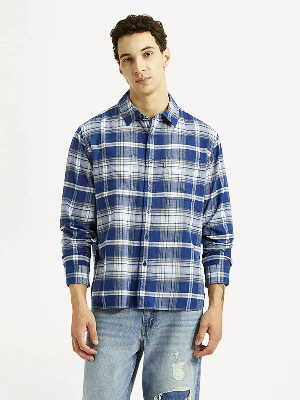 Men's Checkered Blue Relaxed Fit Flannel Shirt 1