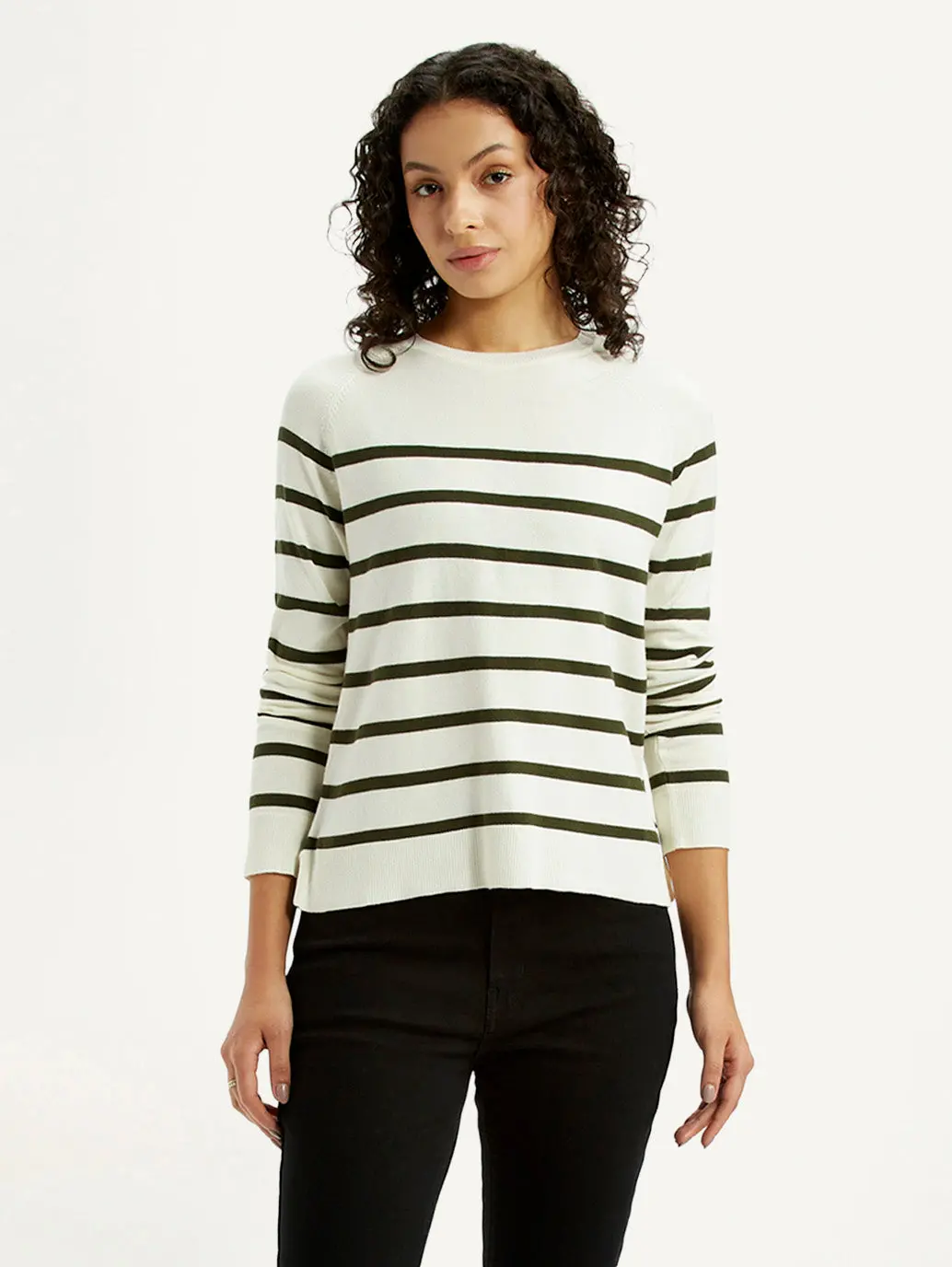 Women's Striped Off White Crew Neck T-Shirt 1