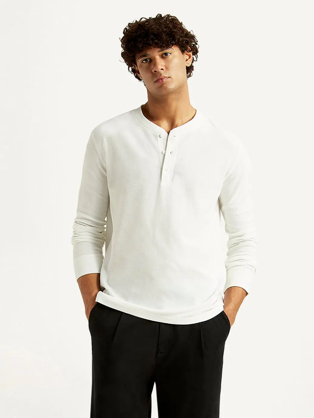 Men's Solid White Henley Neck T-Shirt 1
