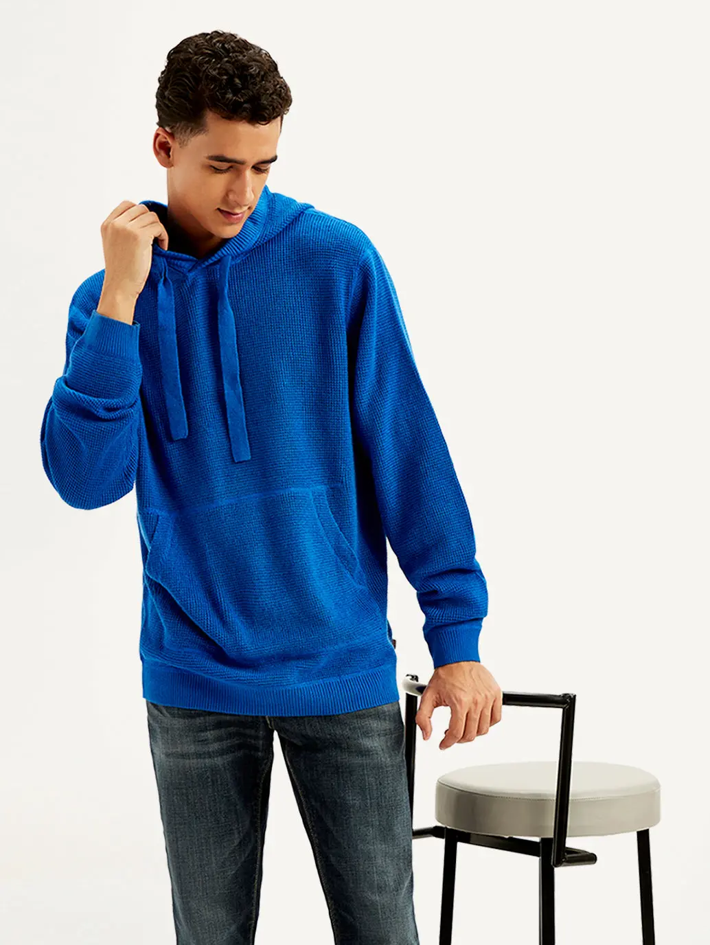 Men's Solid Blue Hooded Sweatshirt 1