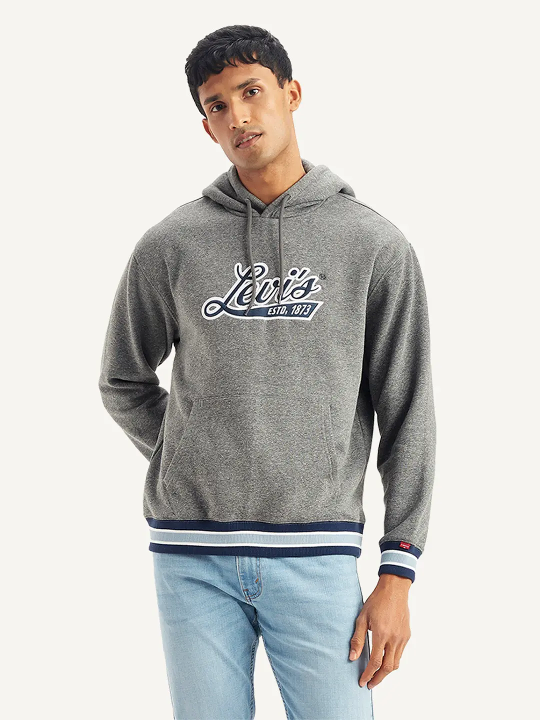 Men's Brand Logo Grey Hooded Sweatshirt 2