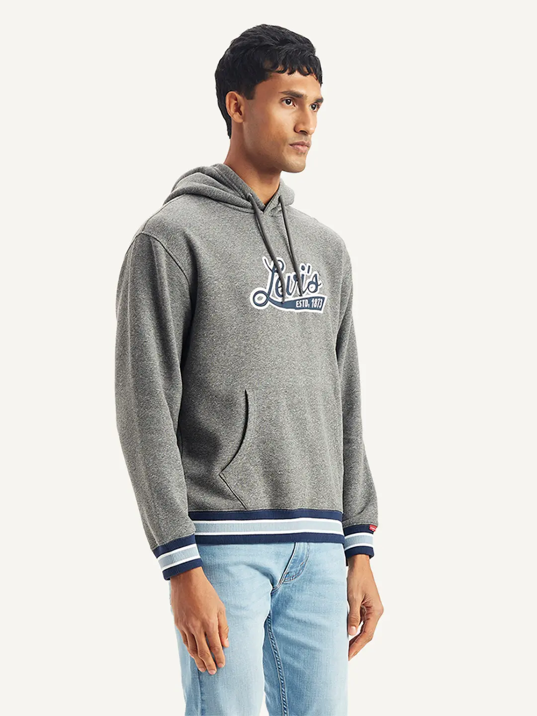 Men's Brand Logo Grey Hooded Sweatshirt 4