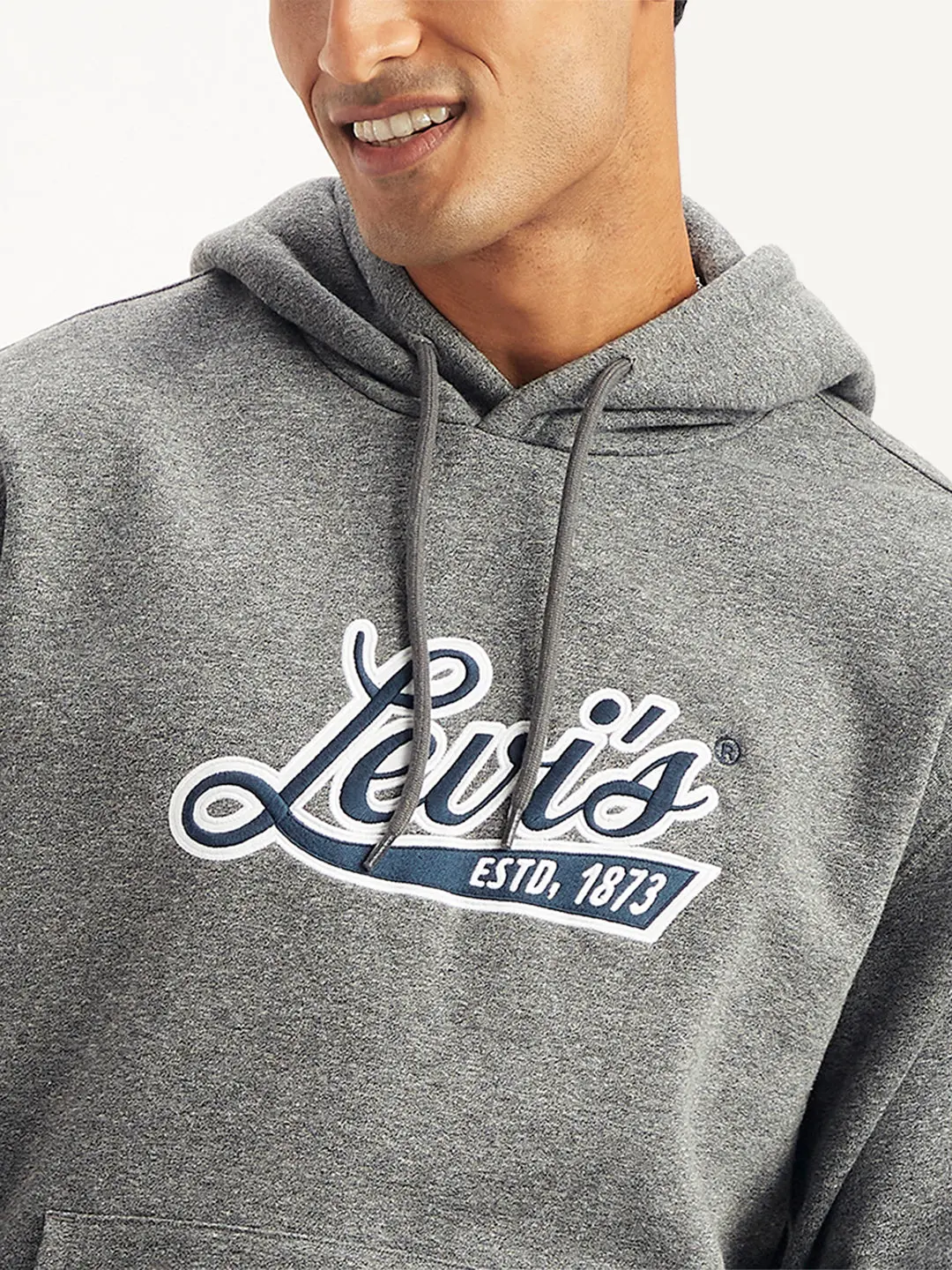 Men's Brand Logo Grey Hooded Sweatshirt 5