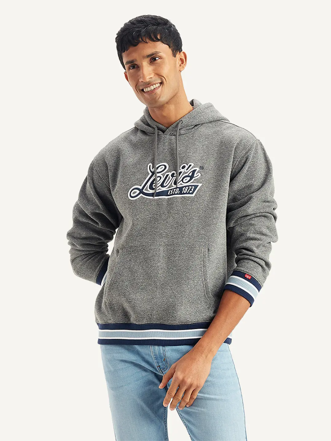Men's Brand Logo Grey Hooded Sweatshirt 1