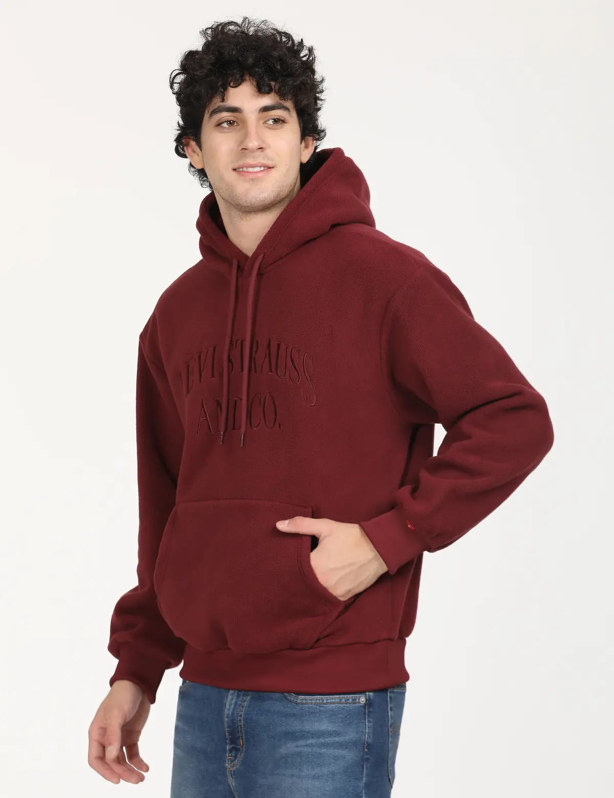 Men's Brand Logo Maroon Hooded Sweatshirt 2