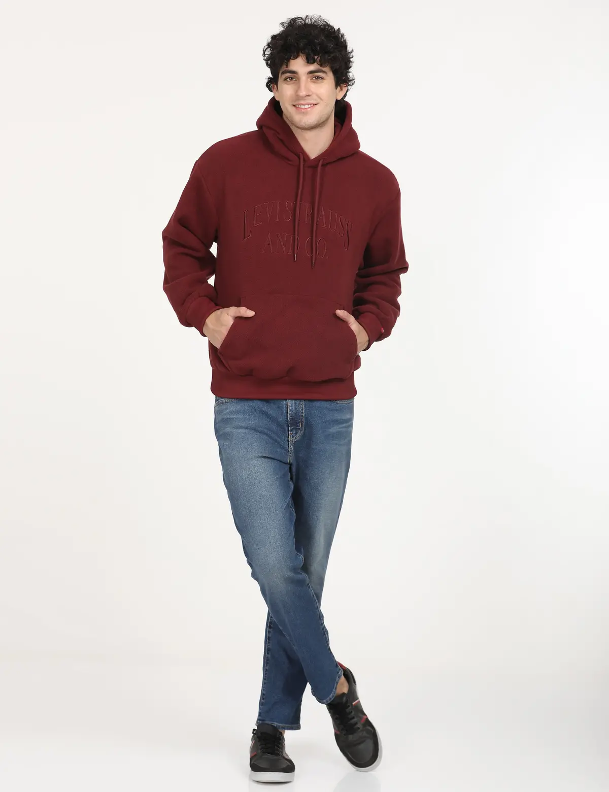 Men's Brand Logo Maroon Hooded Sweatshirt 4