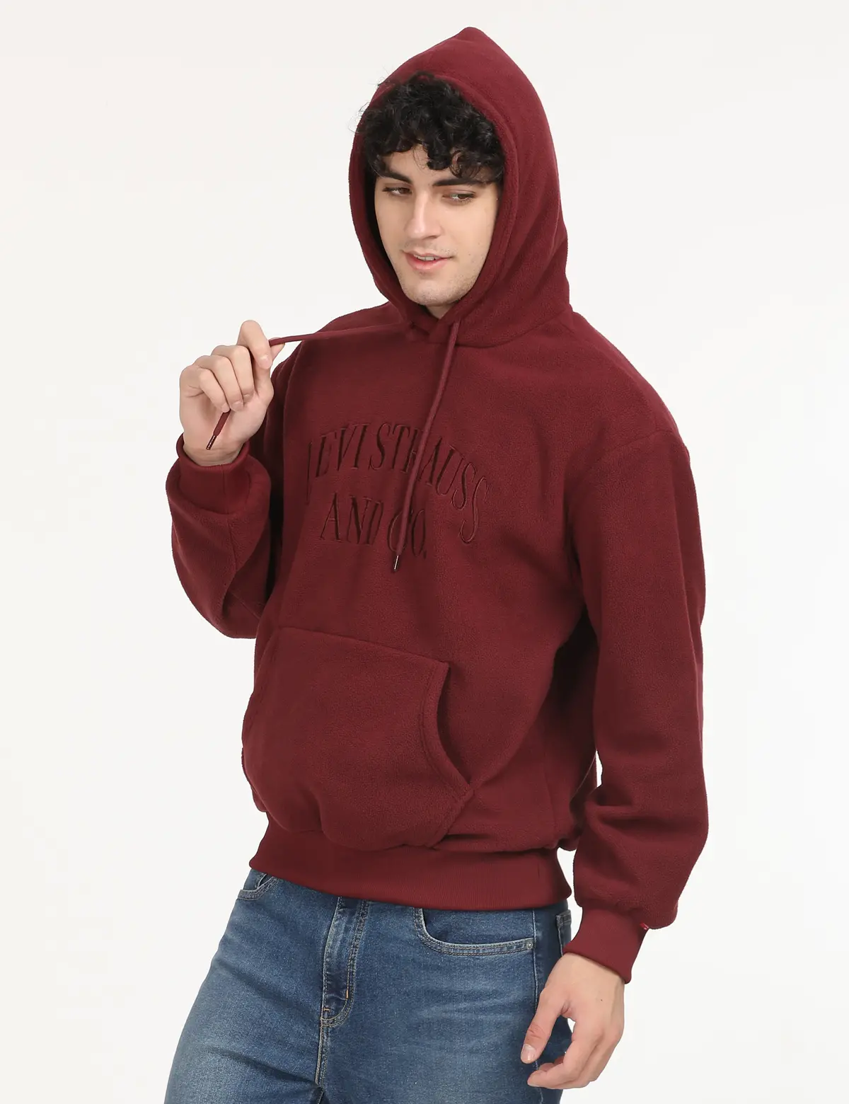 Men's Brand Logo Maroon Hooded Sweatshirt 5