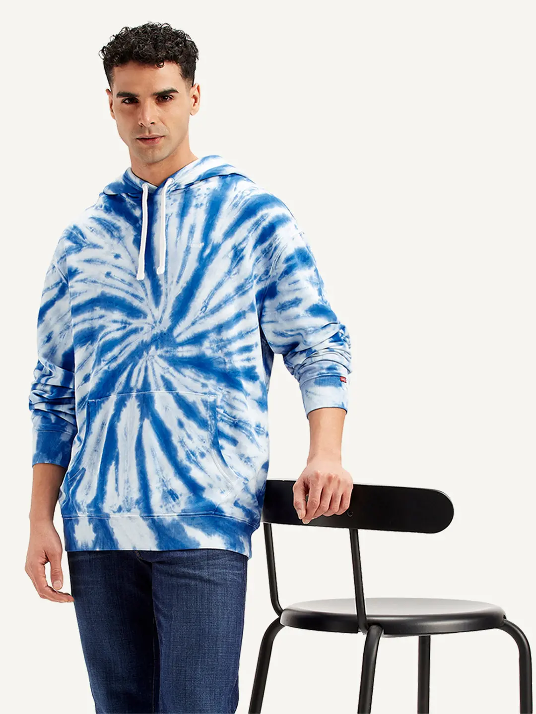 Men's Tie-Dye Blue Hooded Sweatshirt 1