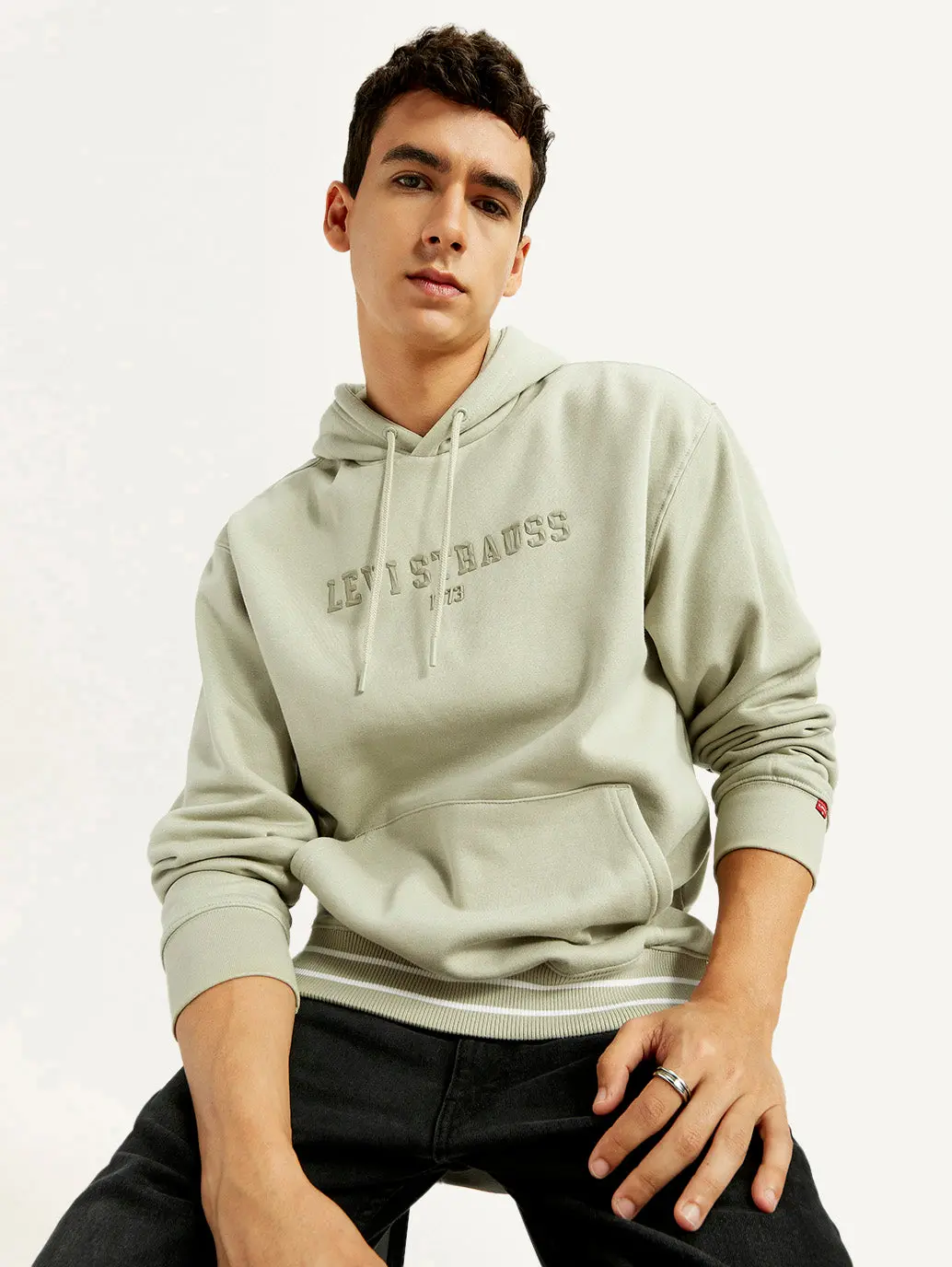 Men's Typography Beige Hooded Sweatshirt 1
