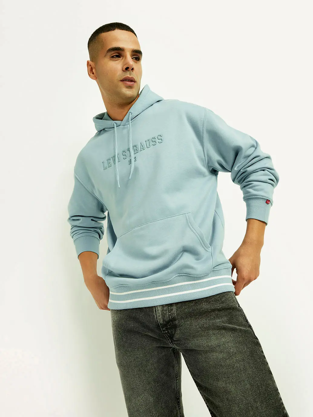 Men's Brand Logo Light Blue Hooded Sweatshirt 1