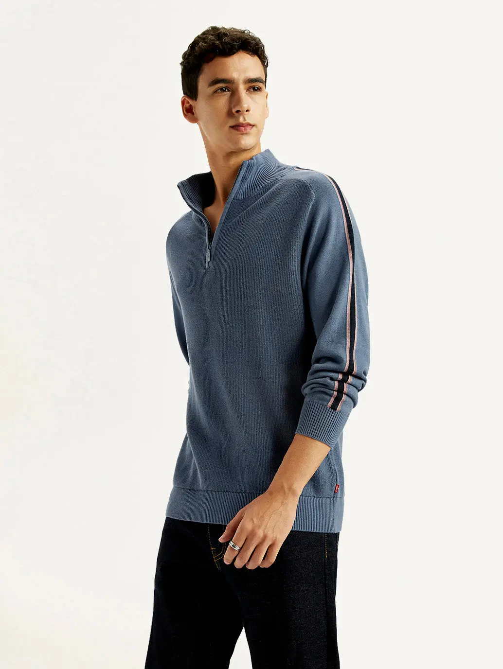Men's Self Design Blue Sweater 1