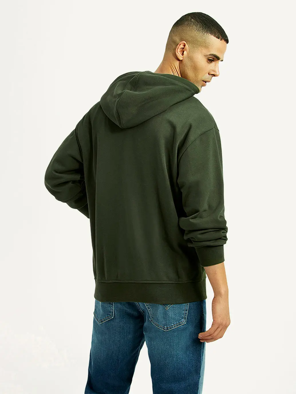 Men's Solid Dark Green Hooded Sweatshirt 3