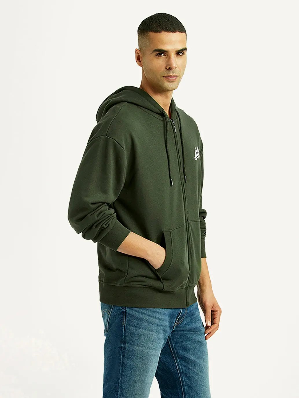 Men's Solid Dark Green Hooded Sweatshirt 5