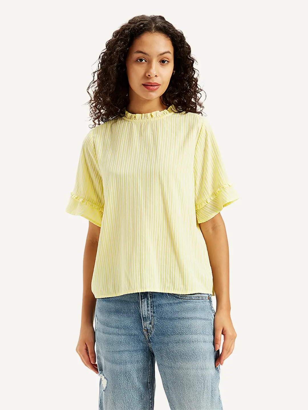 Women's Striped Yellow High Neck Top 1