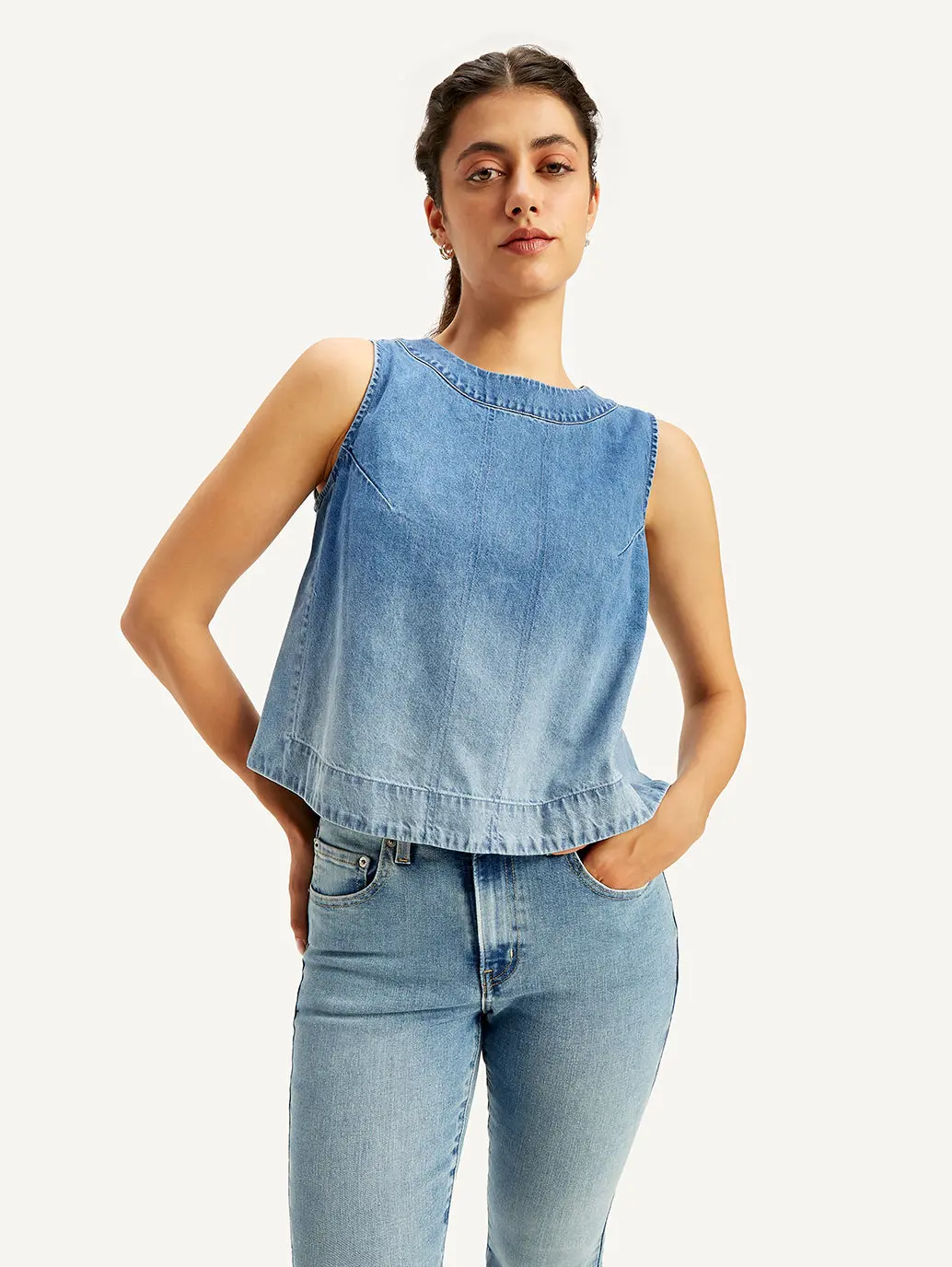 Women's Solid Blue Round Neck Top 1
