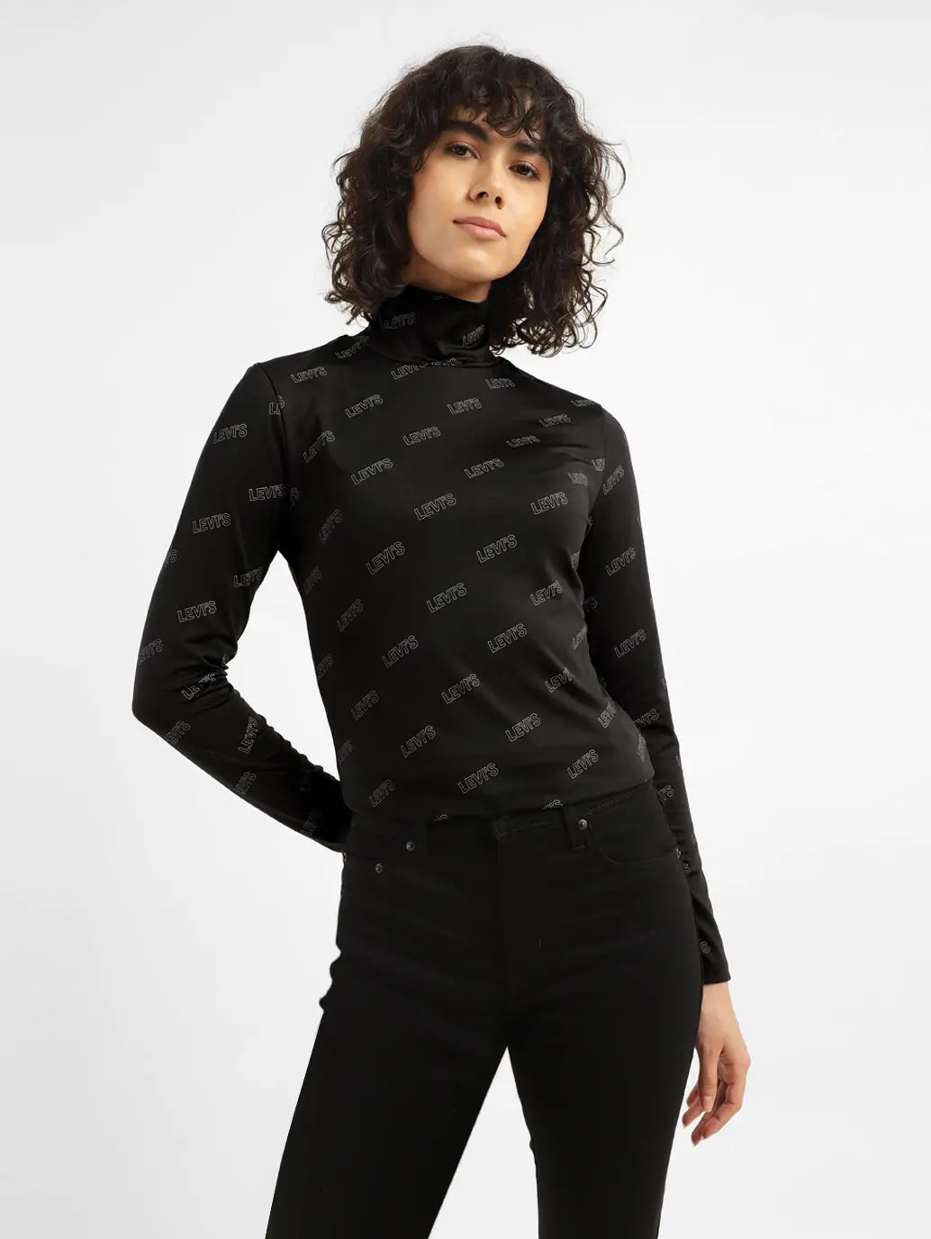 Women's Printed Black High Neck Top 1