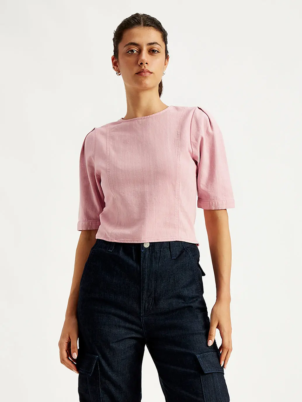 Women's Solid Light-Pink Round Neck Top 1