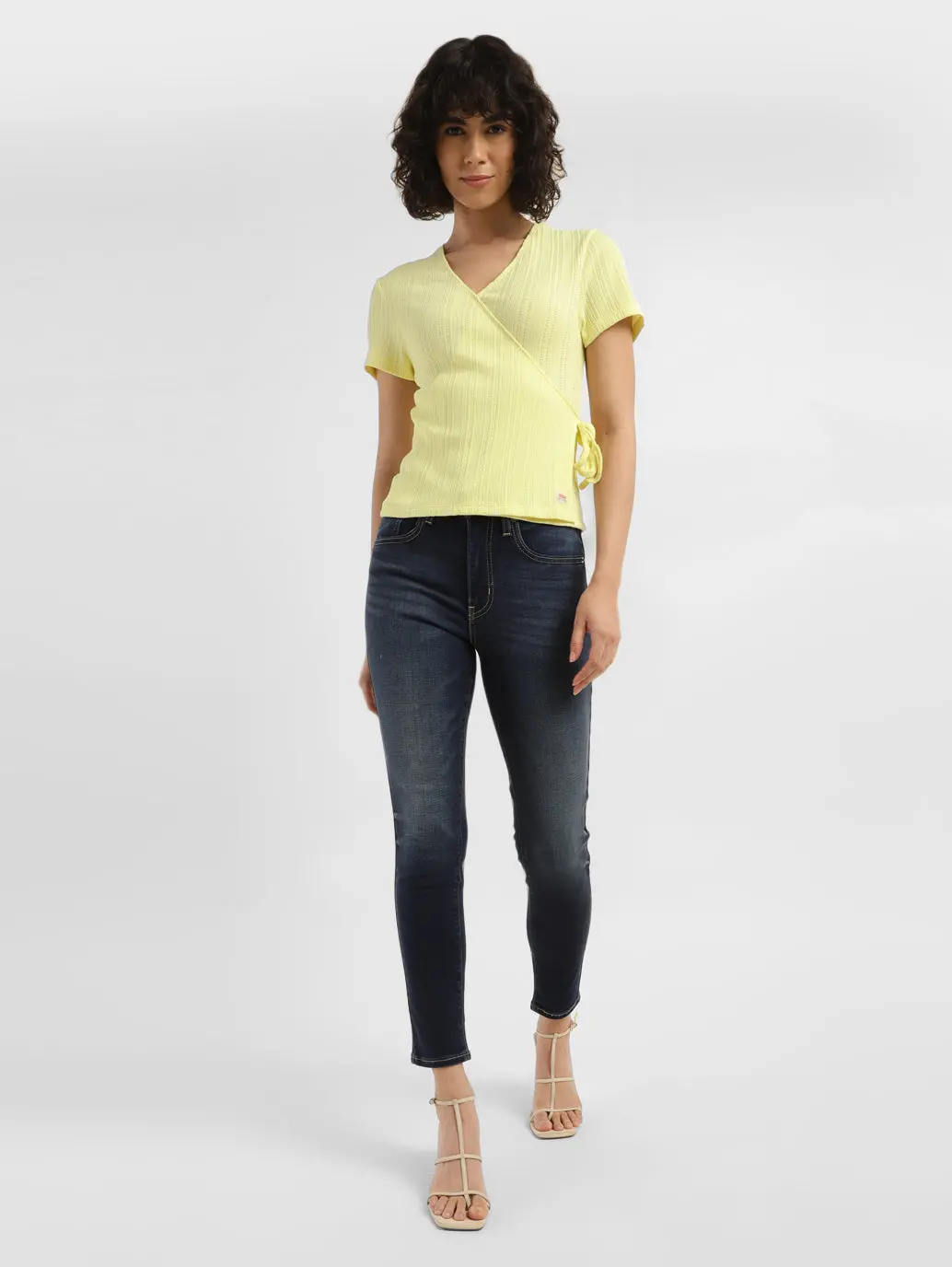 Women's Solid Yellow V-Neck Top 1