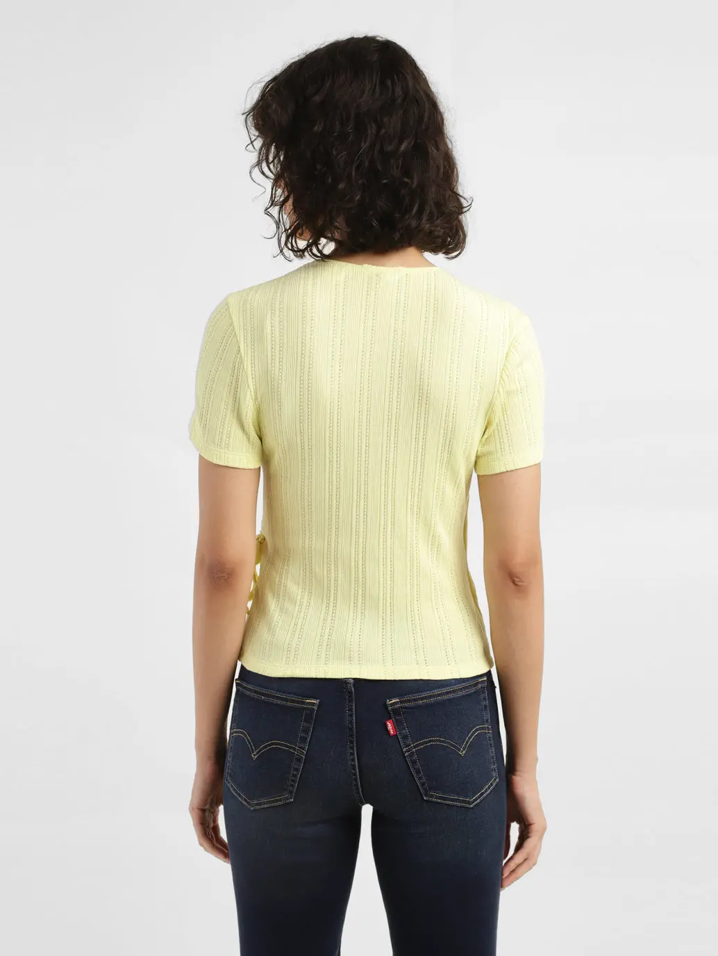 Women's Solid Yellow V-Neck Top 2