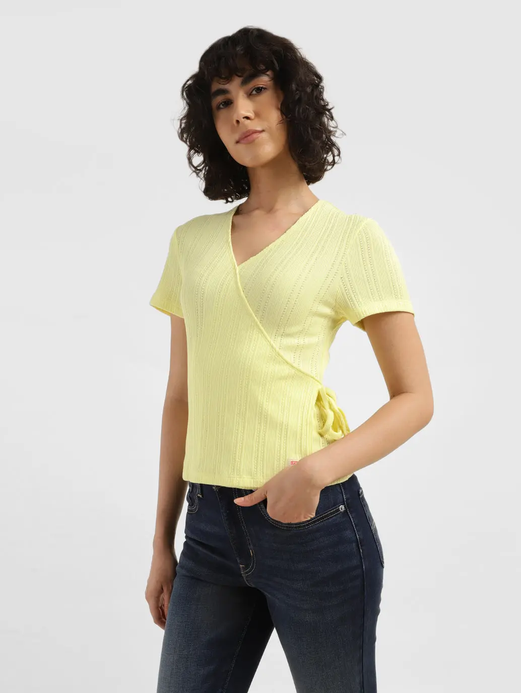 Women's Solid Yellow V-Neck Top 3