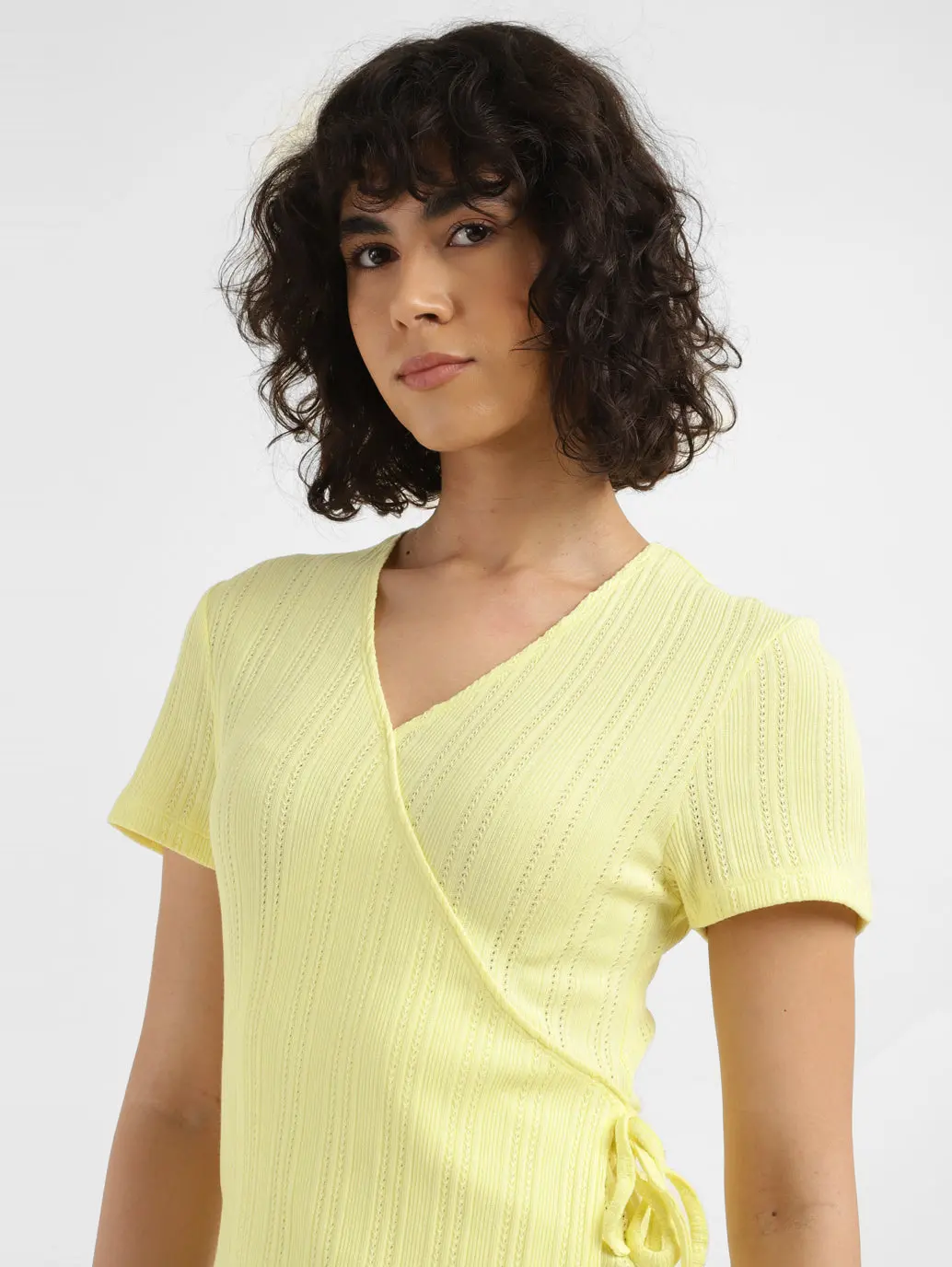 Women's Solid Yellow V-Neck Top 4
