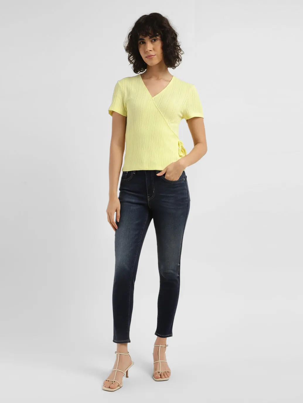 Women's Solid Yellow V-Neck Top 5