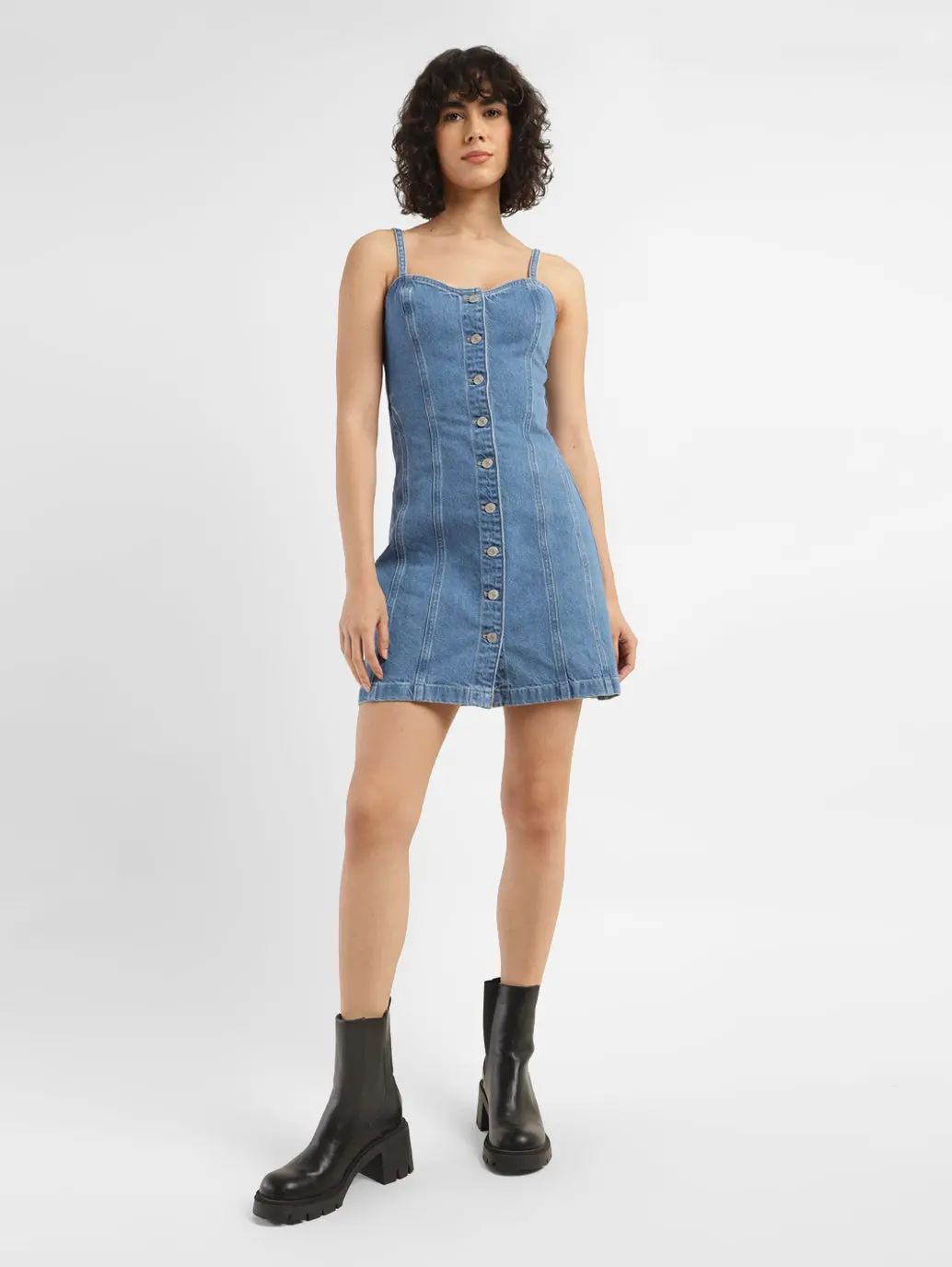 Women's Sweetheart Neck Denim Mini Dress 1