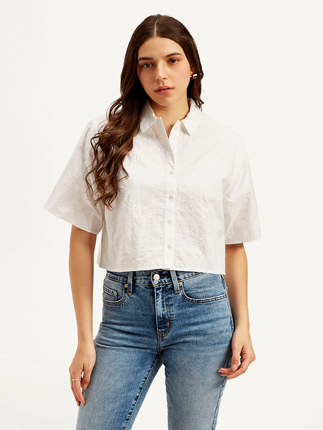 Women's Textured Spread Collar Shirt 1