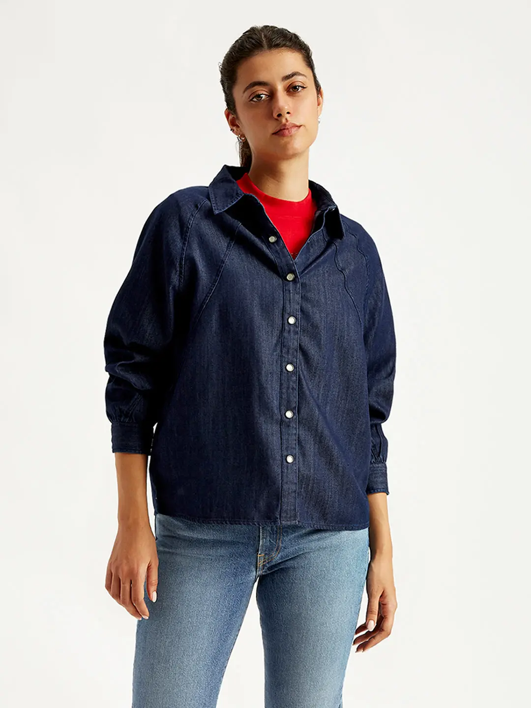 Women's Solid Relaxed Fit Denim Shirt 1