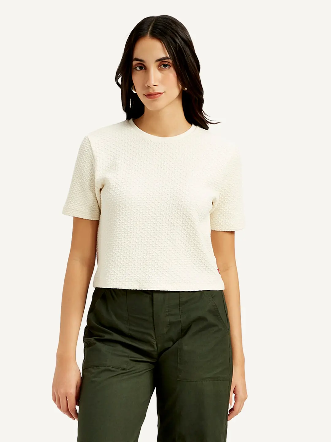 Women's Textured White Crew Neck Top 2