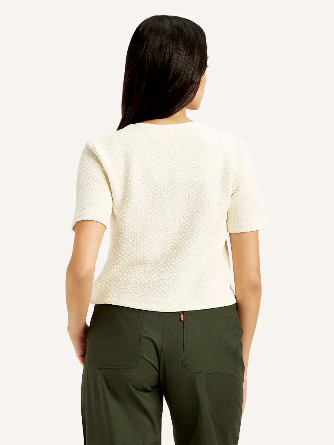 Women's Textured White Crew Neck Top 3