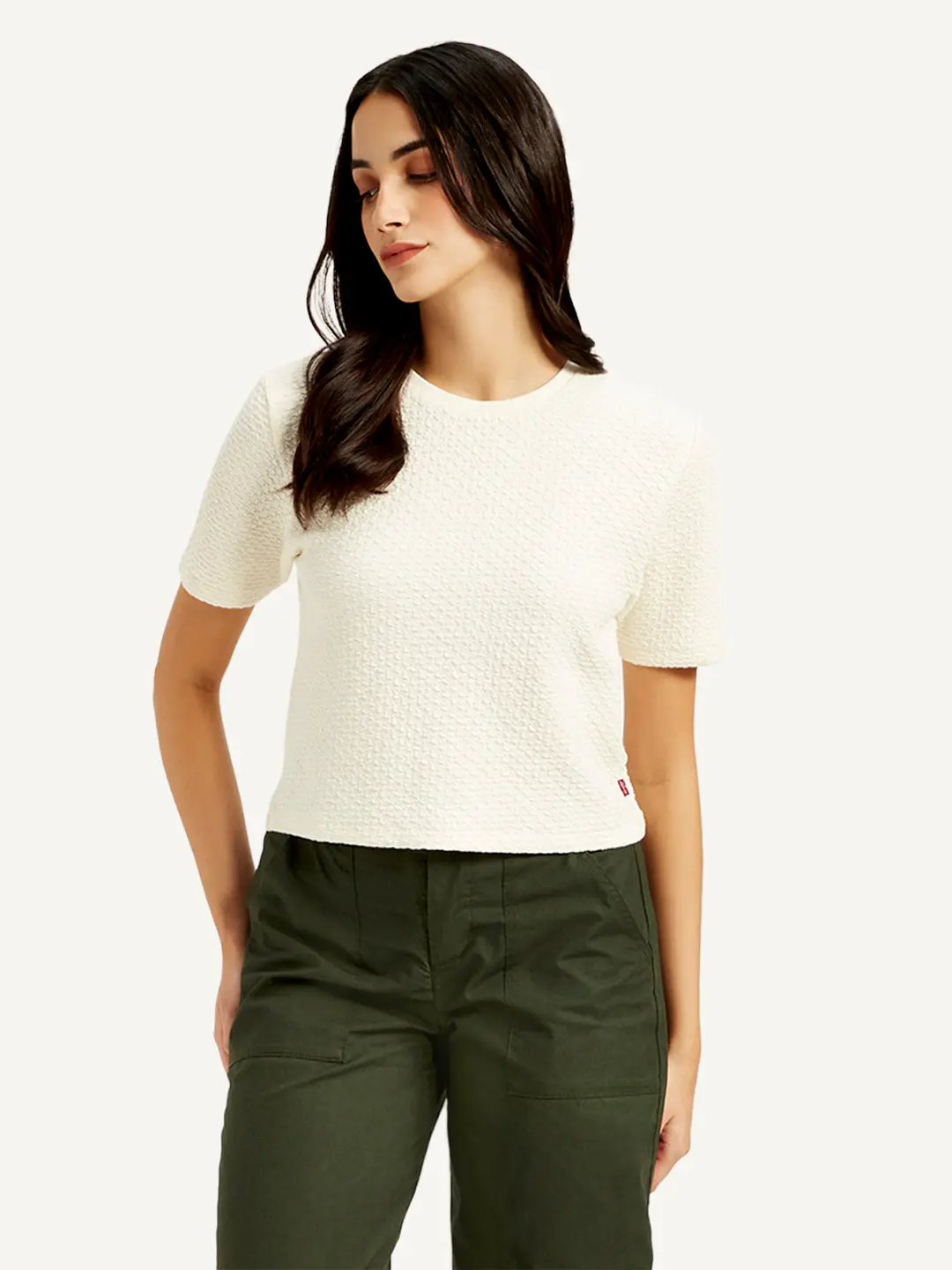 Women's Textured White Crew Neck Top 1