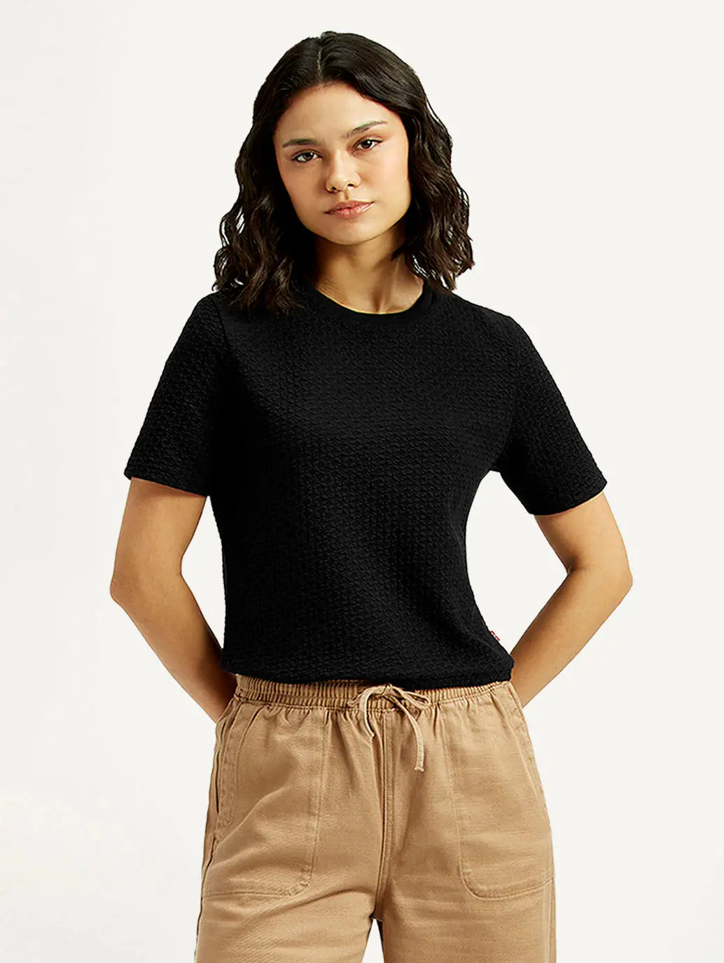 Women's Textured Black Crew Neck Top 1