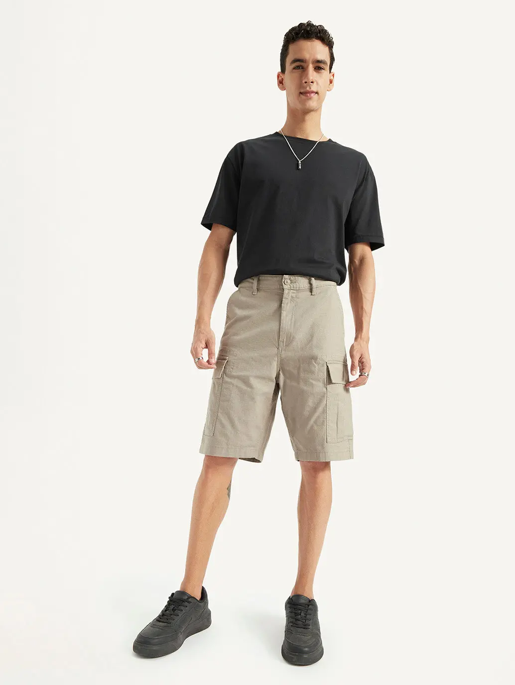 Men's Beige Cargo Fit Shorts 1