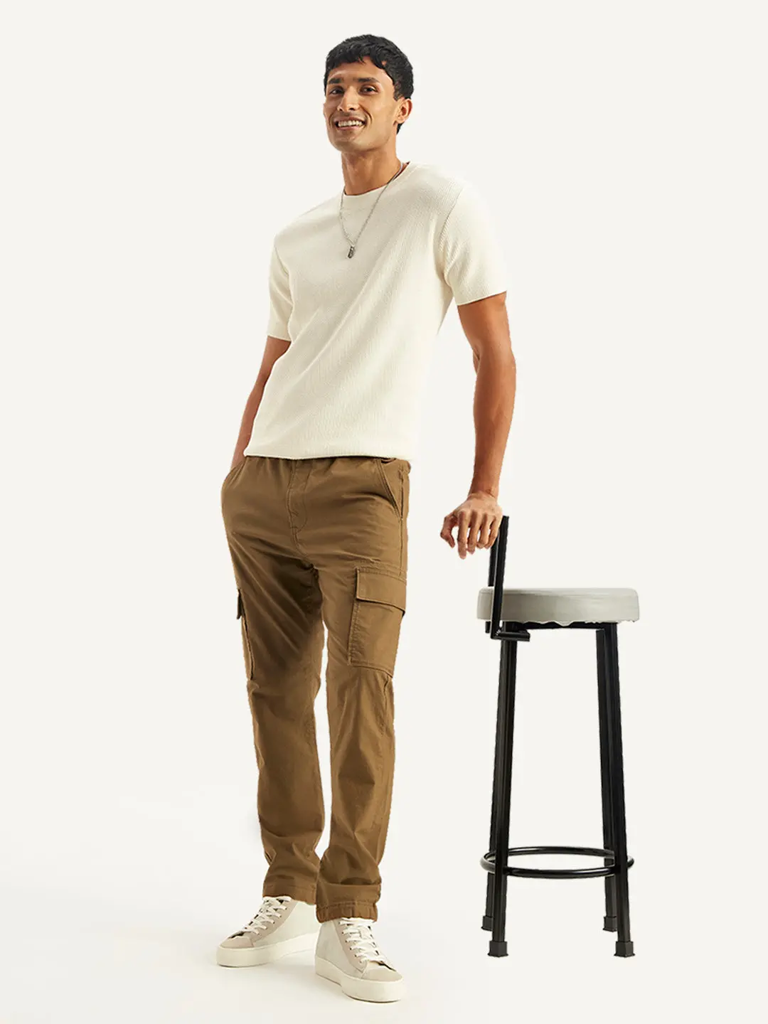 Men's Brown Regular Fit Cargo Trousers 5