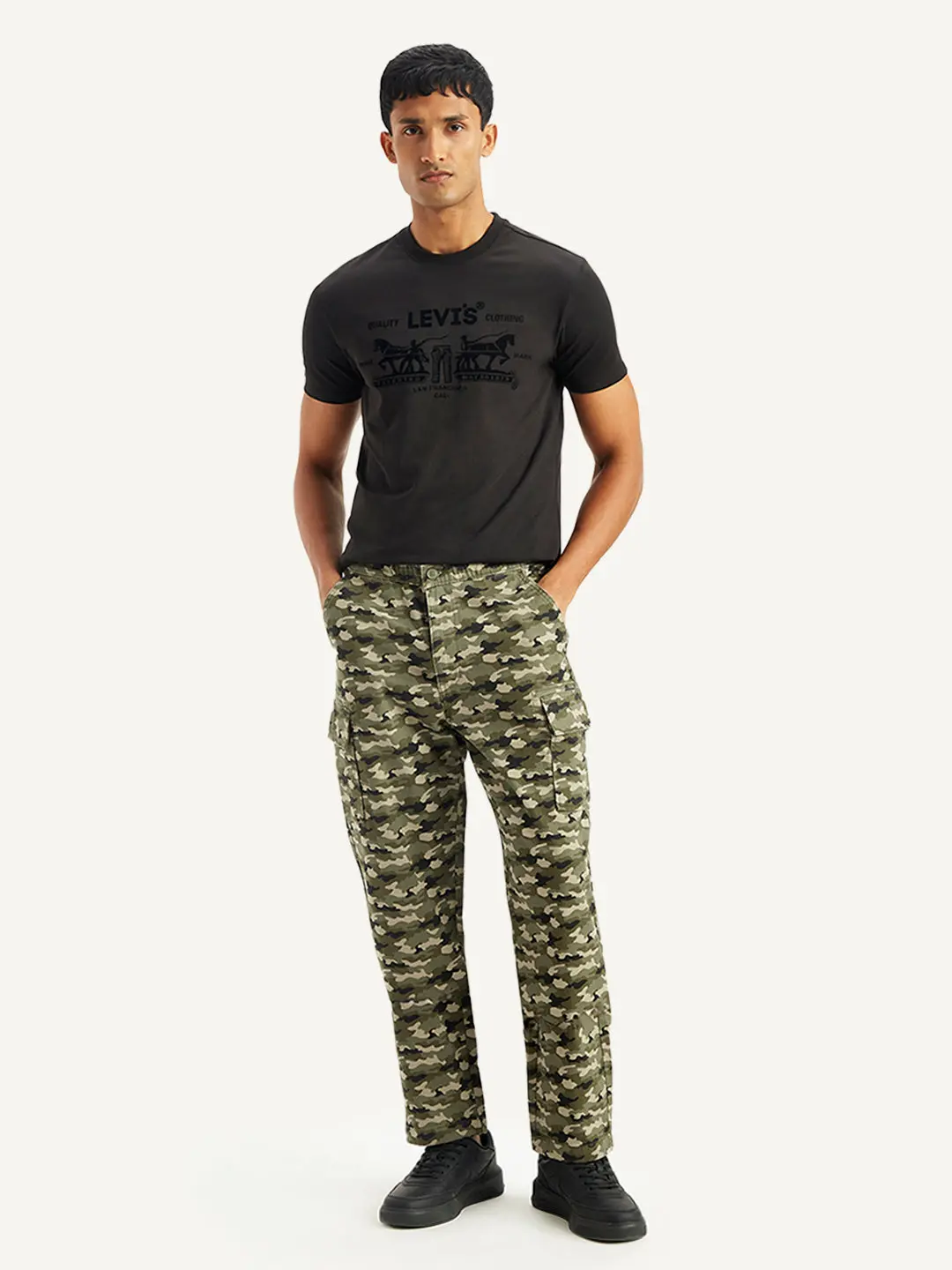 Men's Olive Regular Fit Cargo Trousers 1