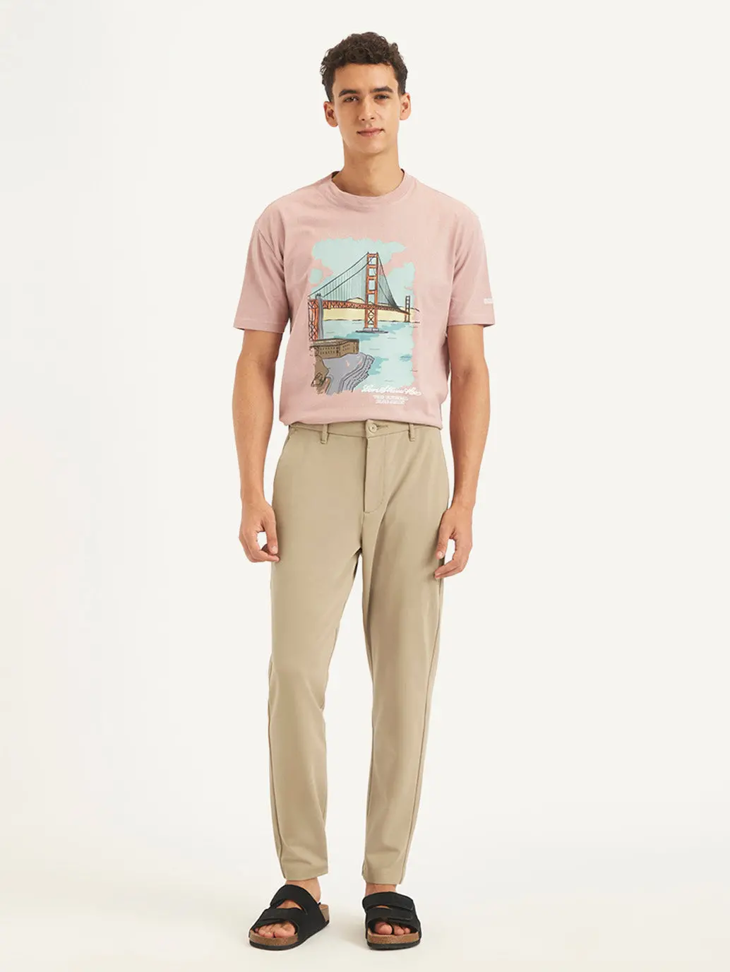 Men's Beige Regular Fit Trousers 1